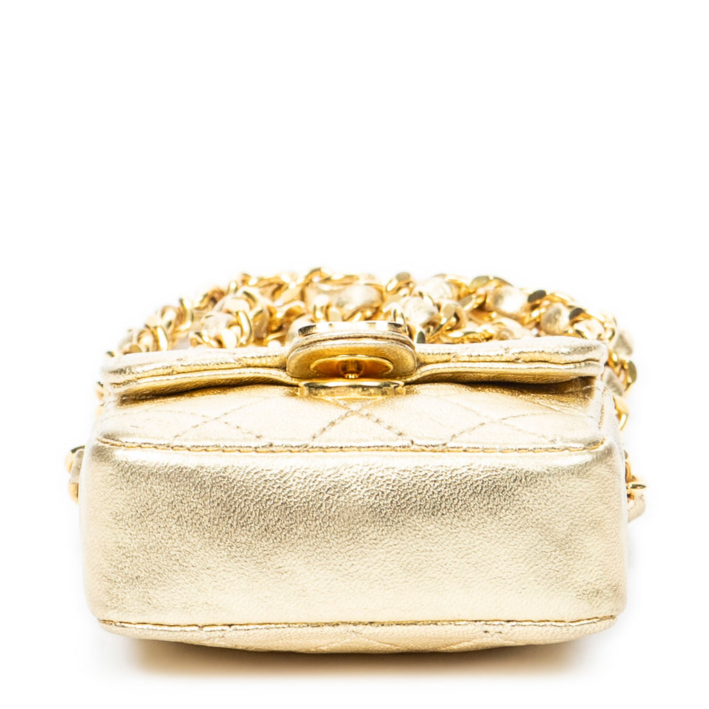 Shoulder Bag Vintage Micro Mini Chain Crossbody Gold Quilted Lambskin Leather