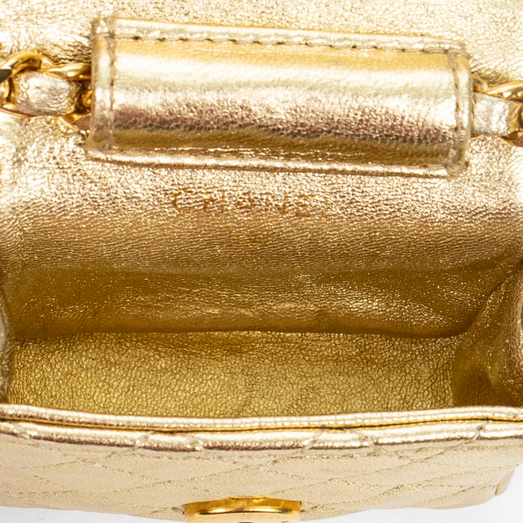 Shoulder Bag Vintage Micro Mini Chain Crossbody Gold Quilted Lambskin Leather