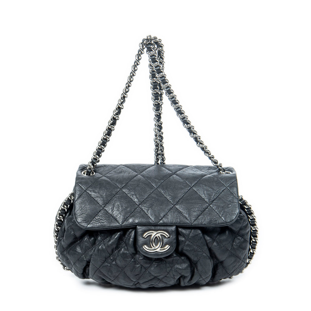 Shoulder Bag Chain Around Flap Black Quilted Calfskin Leather