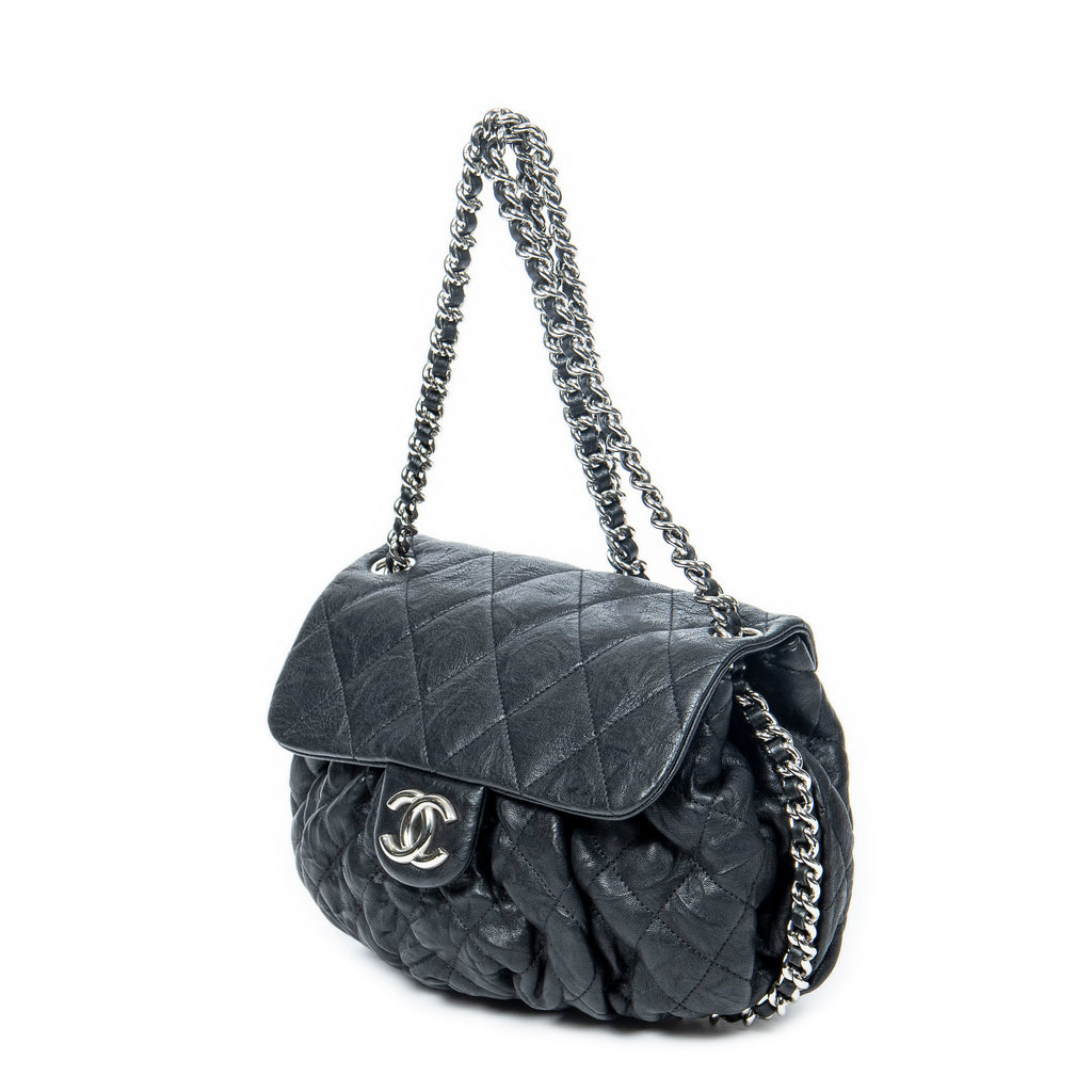 Shoulder Bag Chain Around Flap Black Quilted Calfskin Leather
