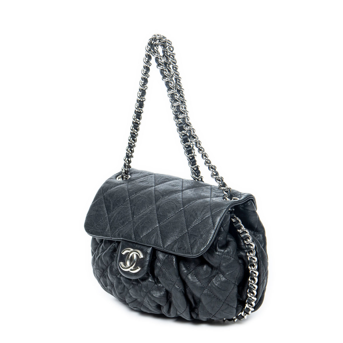 Shoulder Bag Chain Around Flap Black Quilted Calfskin Leather