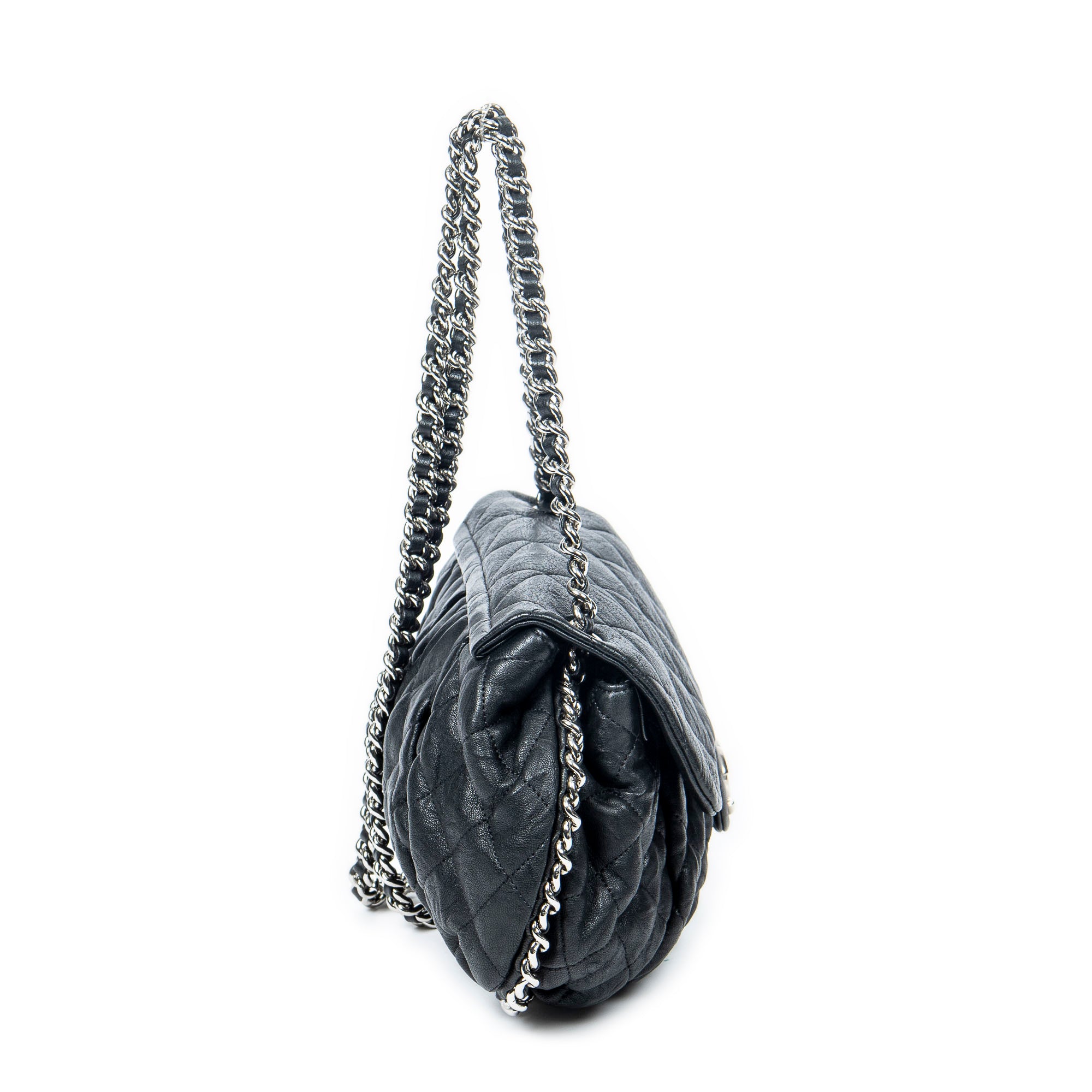 Shoulder Bag Chain Around Flap Black Quilted Calfskin Leather