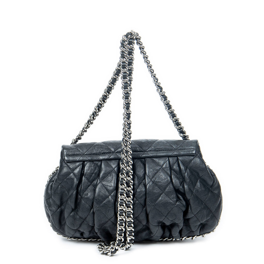Shoulder Bag Chain Around Flap Black Quilted Calfskin Leather