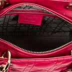 Bolso de hombro mediano Lady Dior con cremallera, piel de cordero fucsia Cannage