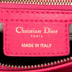 Bolso de hombro mediano Lady Dior con cremallera, piel de cordero fucsia Cannage