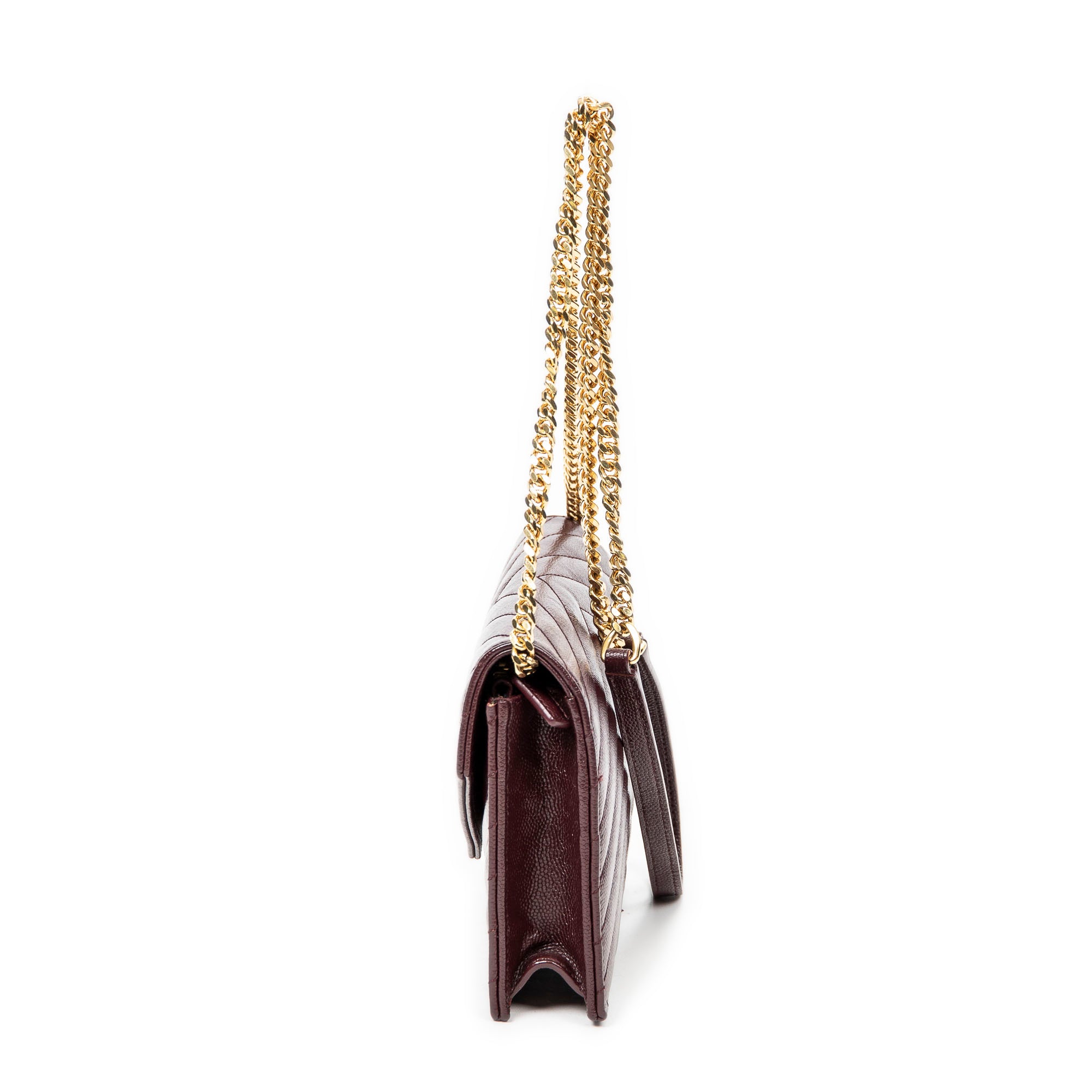 Shoulder Bag Cassandre Envelope Chain Wallet Burgundy Chevron Quilted Grain de Poudre Embossed Leather