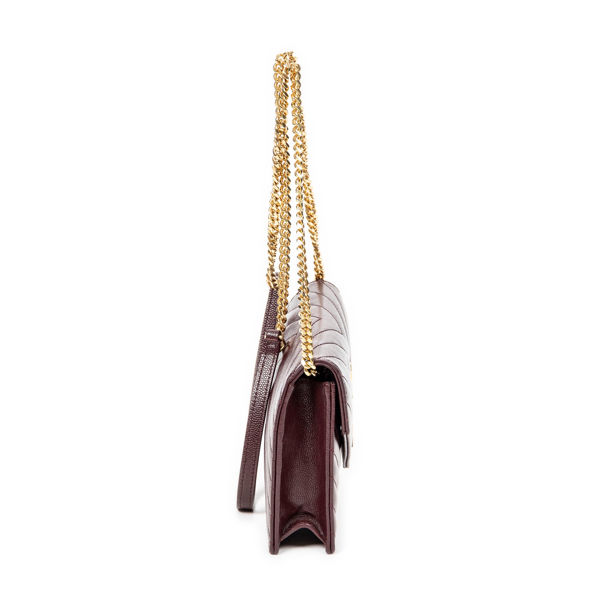Shoulder Bag Cassandre Envelope Chain Wallet Burgundy Chevron Quilted Grain de Poudre Embossed Leather