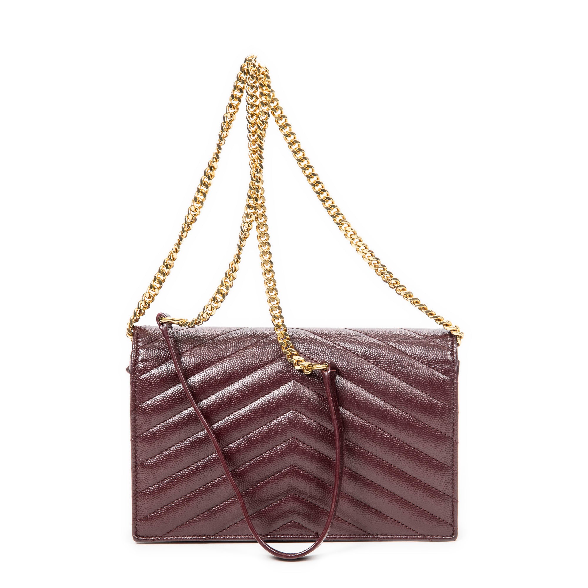 Shoulder Bag Cassandre Envelope Chain Wallet Burgundy Chevron Quilted Grain de Poudre Embossed Leather