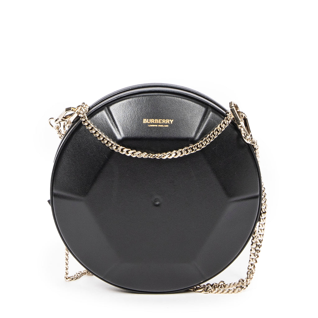 Shoulder Bag Round Chain Clutch Black Smooth Calfskin Leather