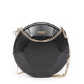 Shoulder Bag Round Chain Clutch Black Smooth Calfskin Leather