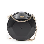 Shoulder Bag Round Chain Clutch Black Smooth Calfskin Leather