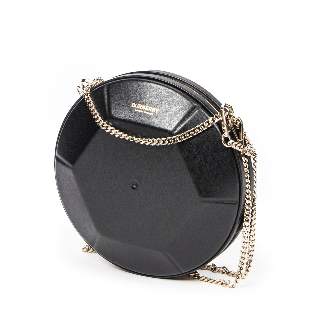 Shoulder Bag Round Chain Clutch Black Smooth Calfskin Leather