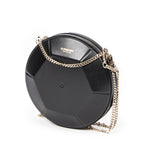 Shoulder Bag Round Chain Clutch Black Smooth Calfskin Leather