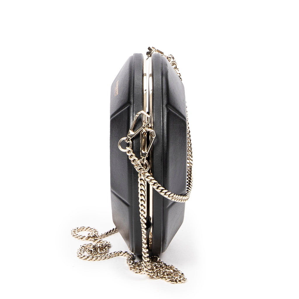 Shoulder Bag Round Chain Clutch Black Smooth Calfskin Leather