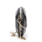 Shoulder Bag Round Chain Clutch Black Smooth Calfskin Leather