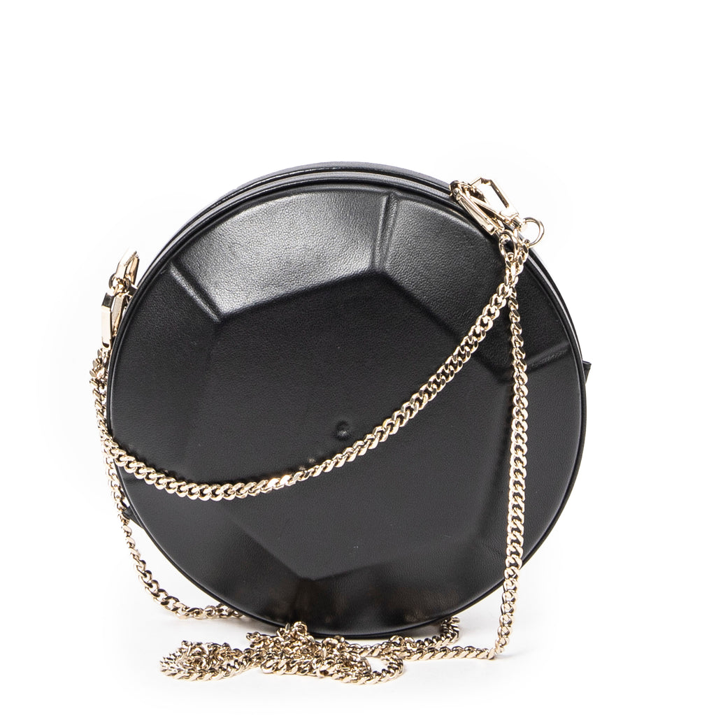 Shoulder Bag Round Chain Clutch Black Smooth Calfskin Leather