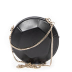 Shoulder Bag Round Chain Clutch Black Smooth Calfskin Leather