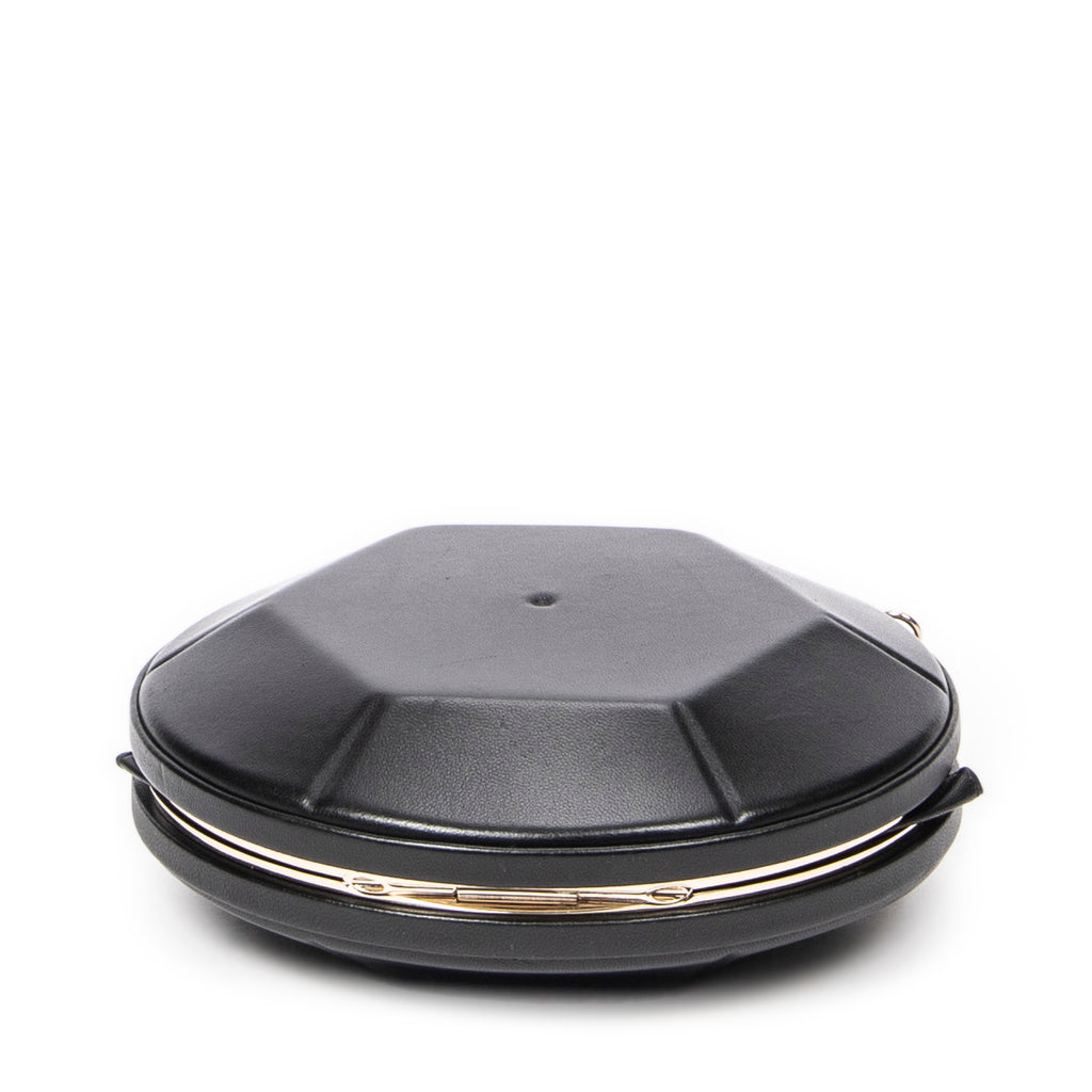 Shoulder Bag Round Chain Clutch Black Smooth Calfskin Leather