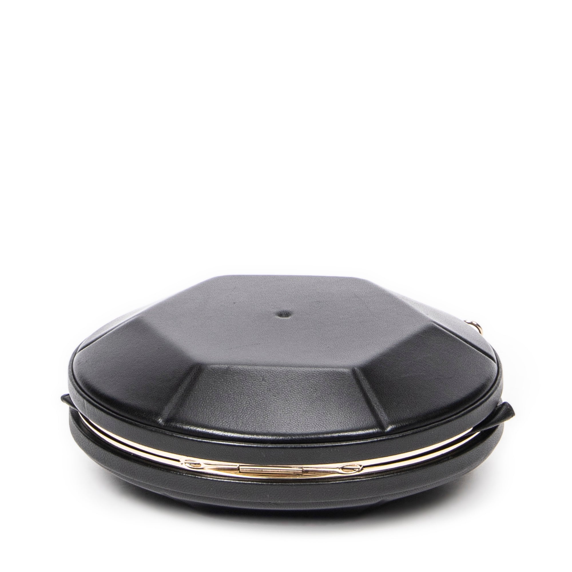 Shoulder Bag Round Chain Clutch Black Smooth Calfskin Leather