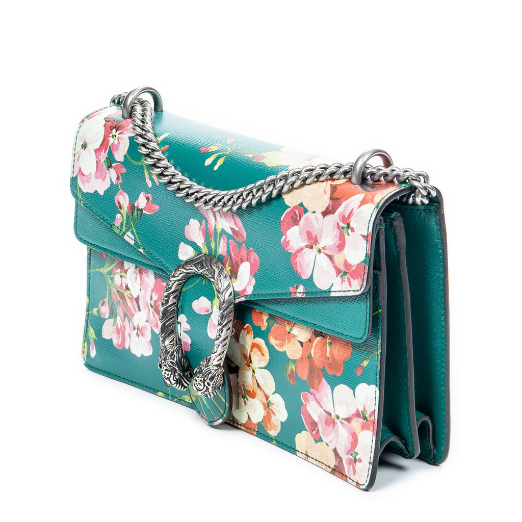 Shoulder Bag Small Floral Dionysus Green Floral Printed Leather
