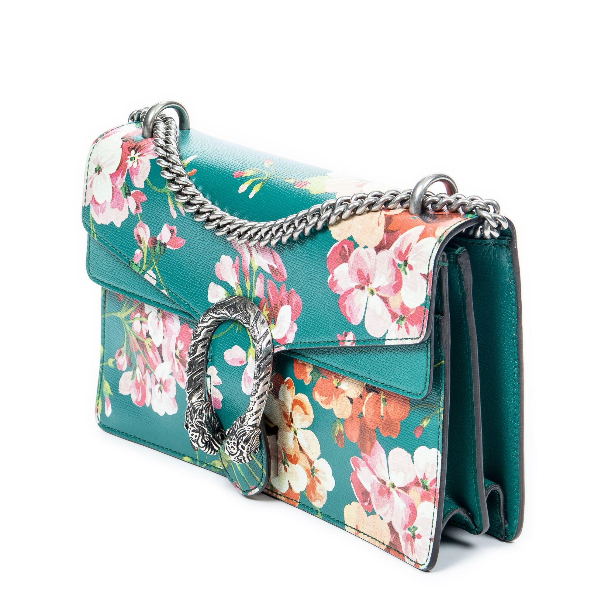 Shoulder Bag Small Floral Dionysus Green Floral Printed Leather