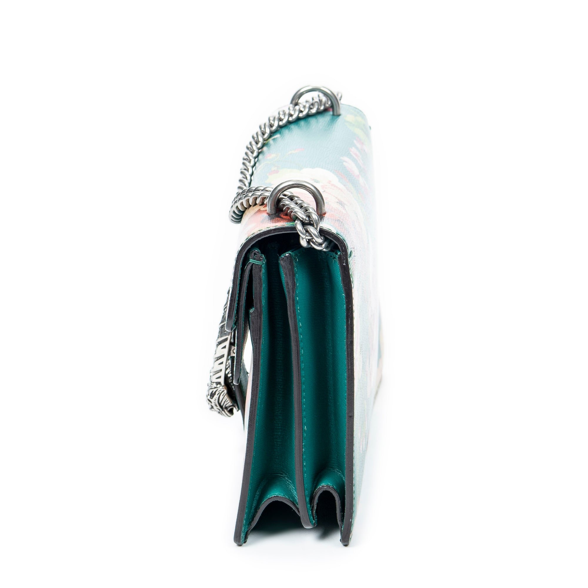 Shoulder Bag Small Floral Dionysus Green Floral Printed Leather