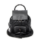 Backpack Small Bamboo Tassel Backpack Black Grained Leather