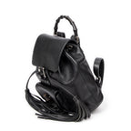 Backpack Small Bamboo Tassel Backpack Black Grained Leather