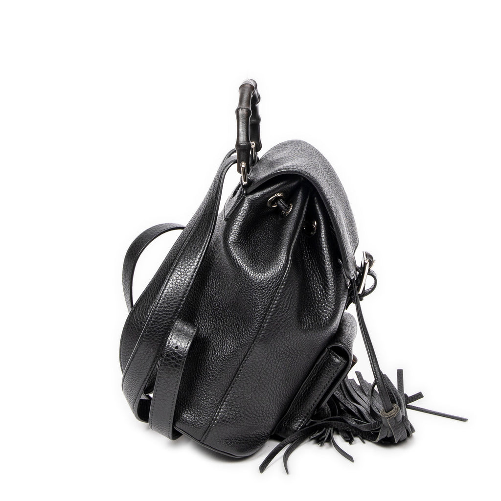 Backpack Small Bamboo Tassel Backpack Black Grained Leather