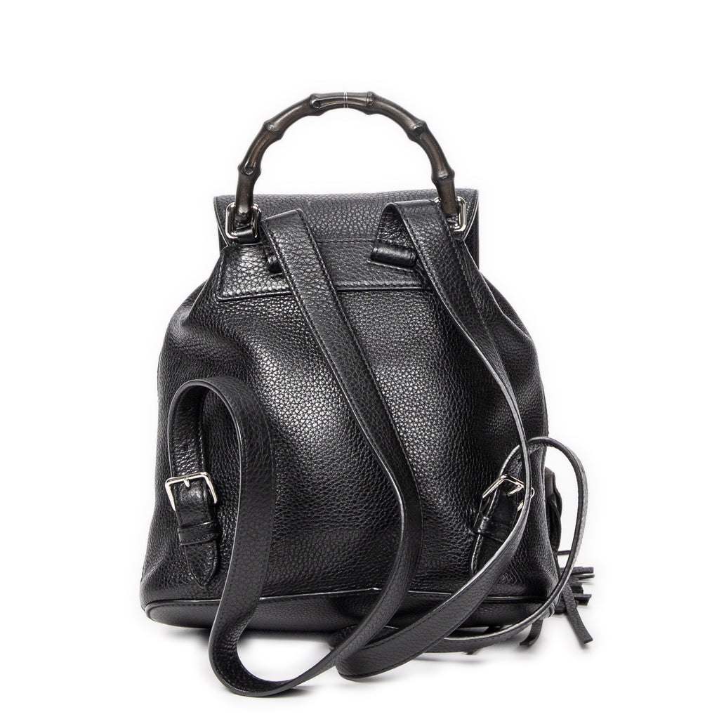 Backpack Small Bamboo Tassel Backpack Black Grained Leather