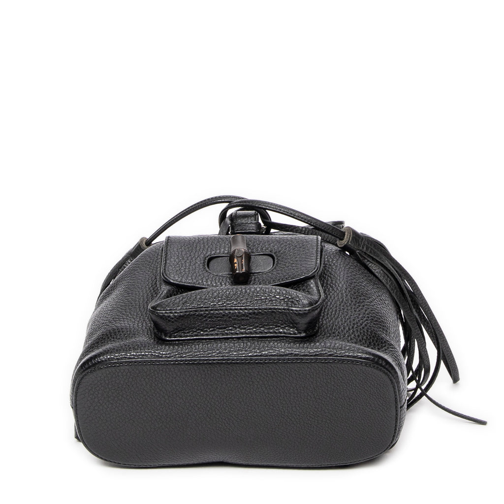 Backpack Small Bamboo Tassel Backpack Black Grained Leather