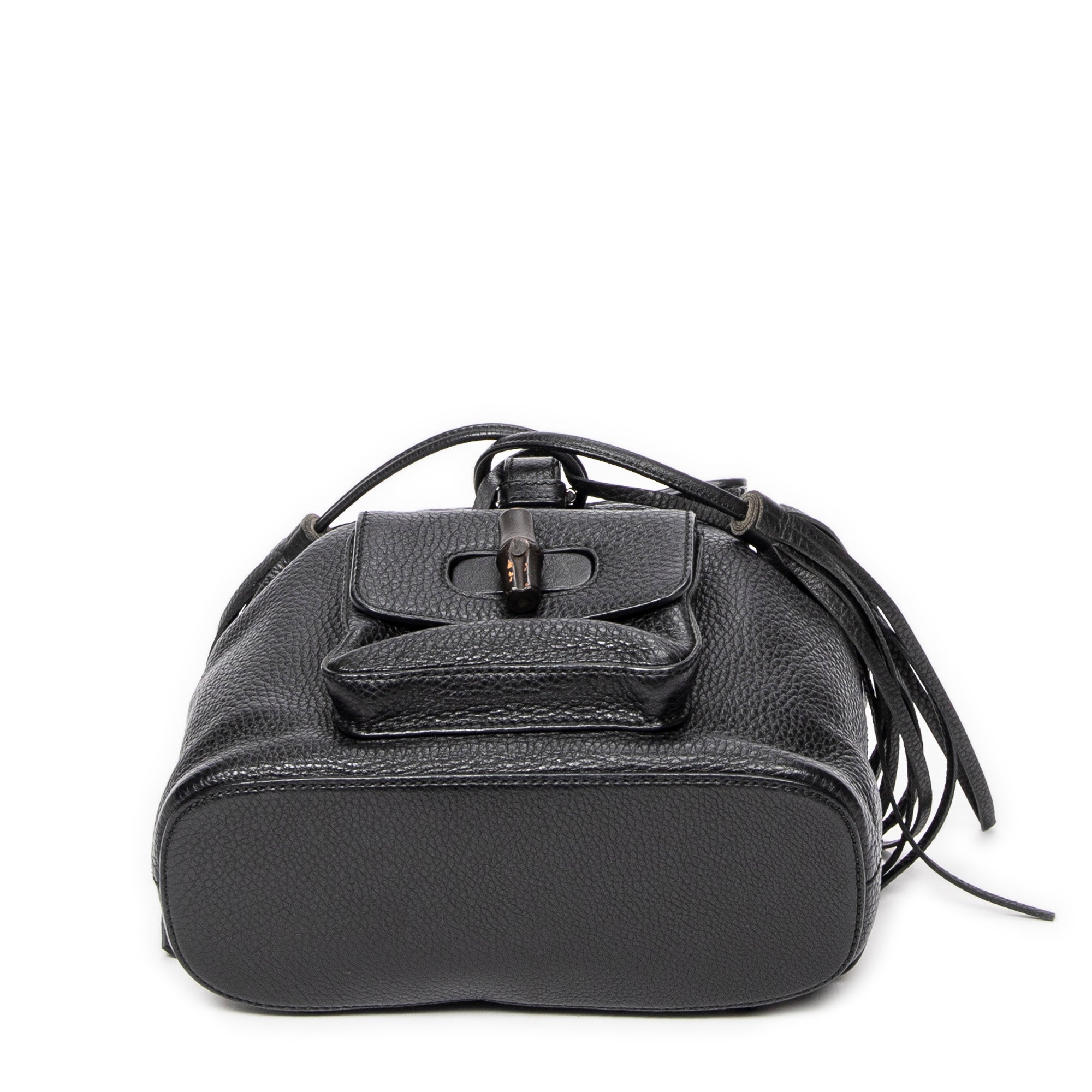 Backpack Small Bamboo Tassel Backpack Black Grained Leather