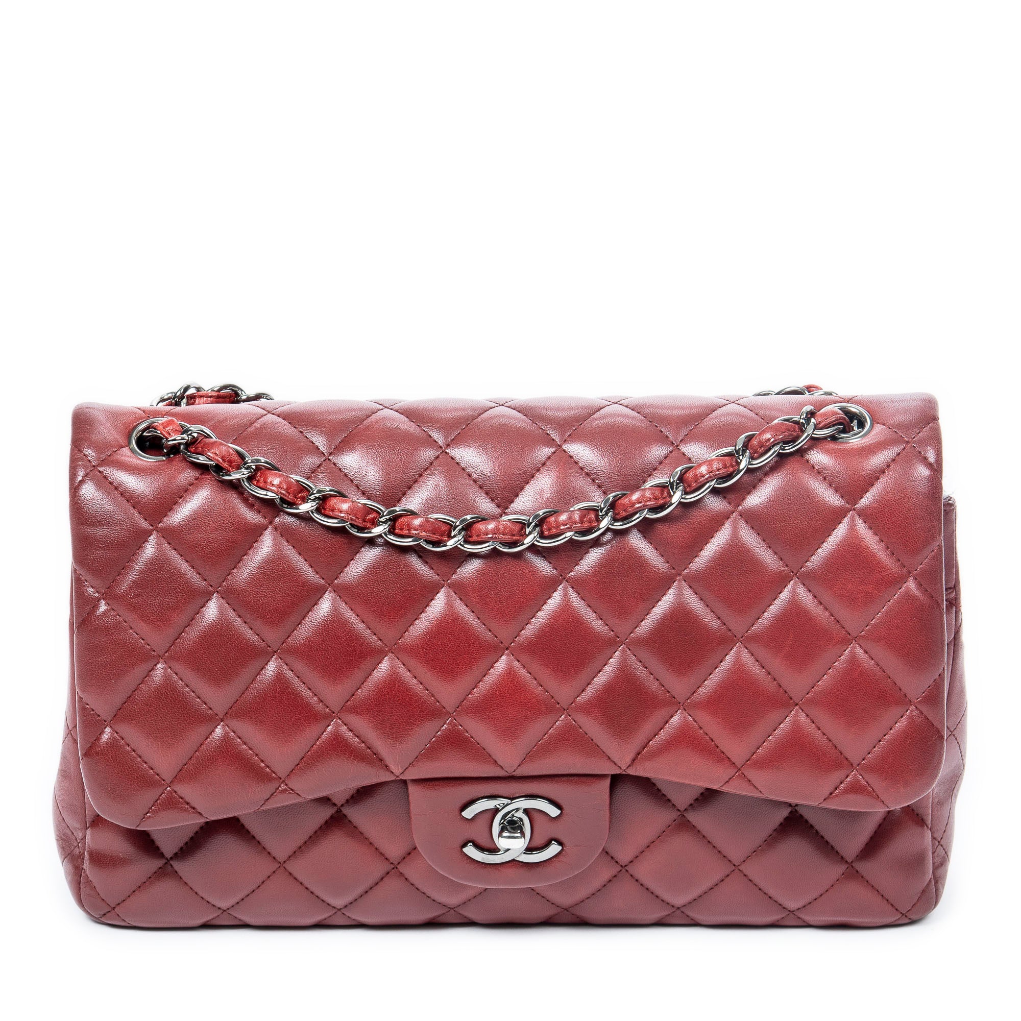 Shoulder Bag Jumbo Classic Double Flap Red Quilted Lambskin Leather