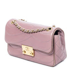 Shoulder Bag Push Lock Wave Chain Flap Dusty Pink Quilted Wave Leather