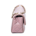 Shoulder Bag Push Lock Wave Chain Flap Dusty Pink Quilted Wave Leather