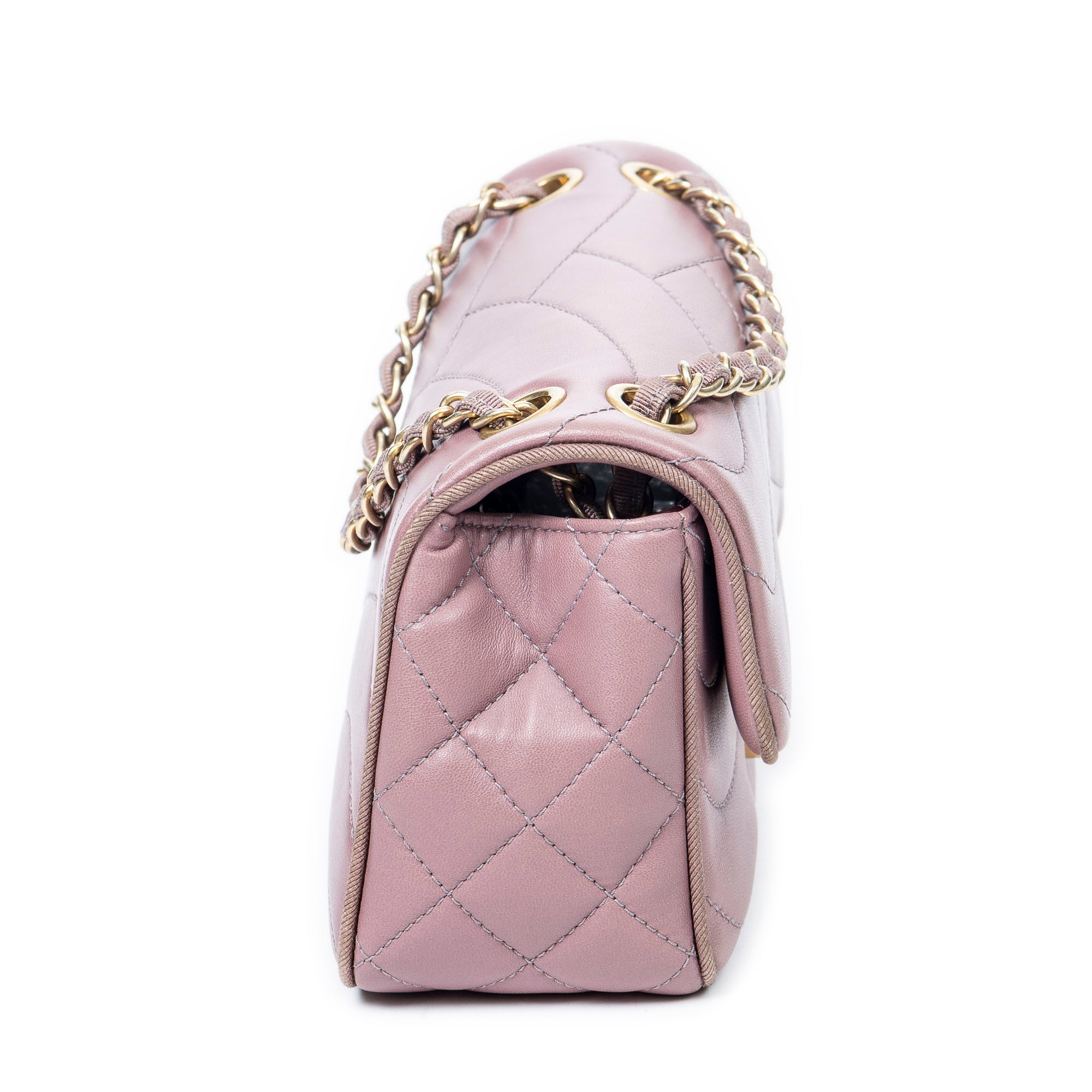 Shoulder Bag Push Lock Wave Chain Flap Dusty Pink Quilted Wave Leather