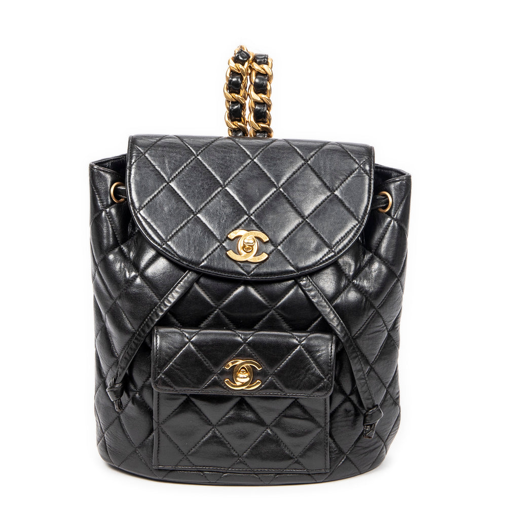 Backpack Small CC Drawstring Backpack Black Quilted Lambskin Leather