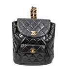 Backpack Small CC Drawstring Backpack Black Quilted Lambskin Leather