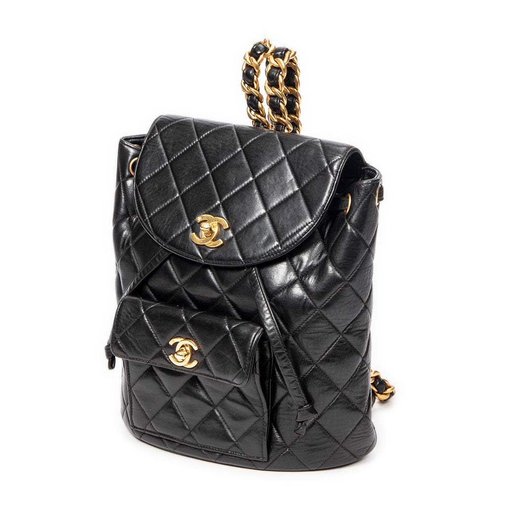 Backpack Small CC Drawstring Backpack Black Quilted Lambskin Leather