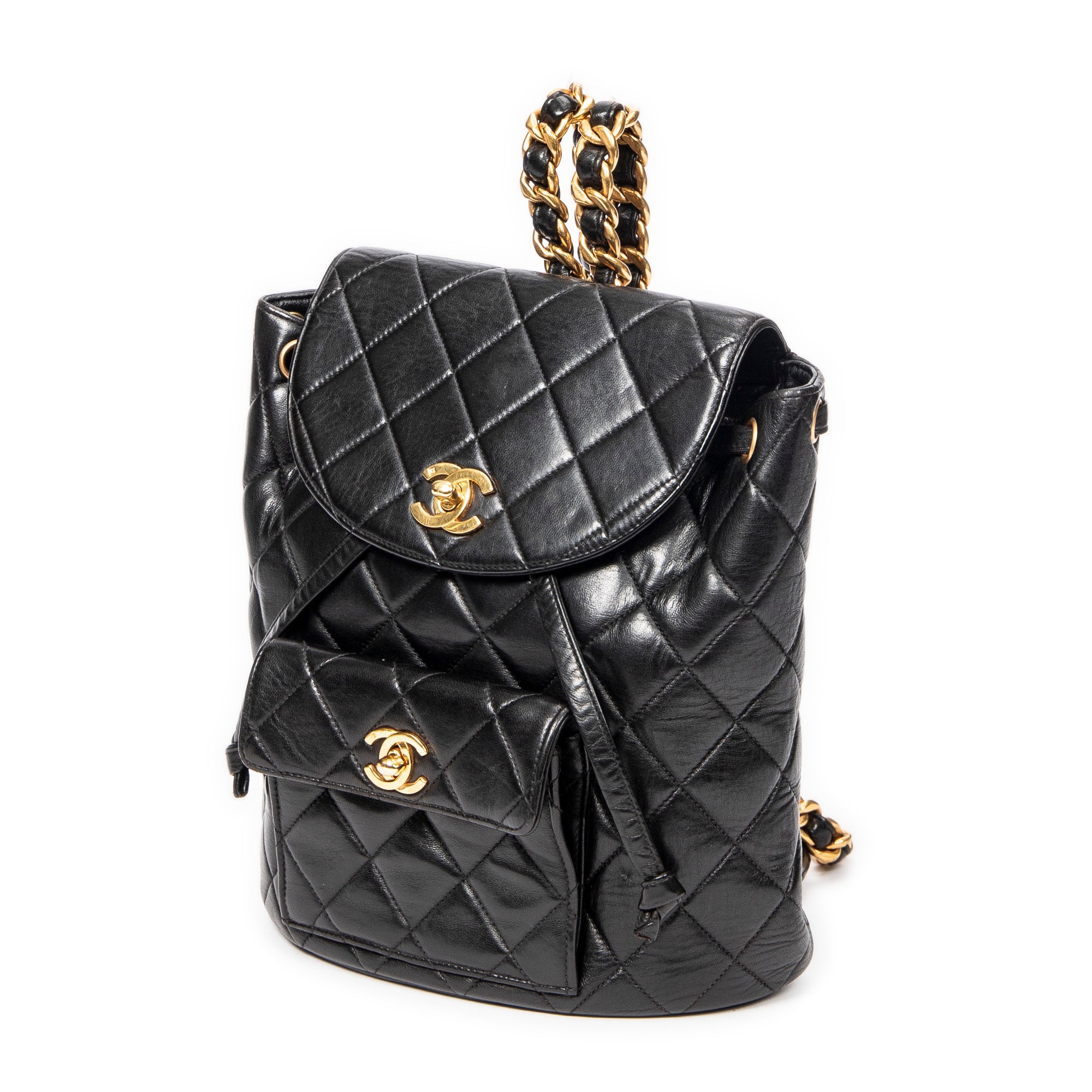 Backpack Small CC Drawstring Backpack Black Quilted Lambskin Leather