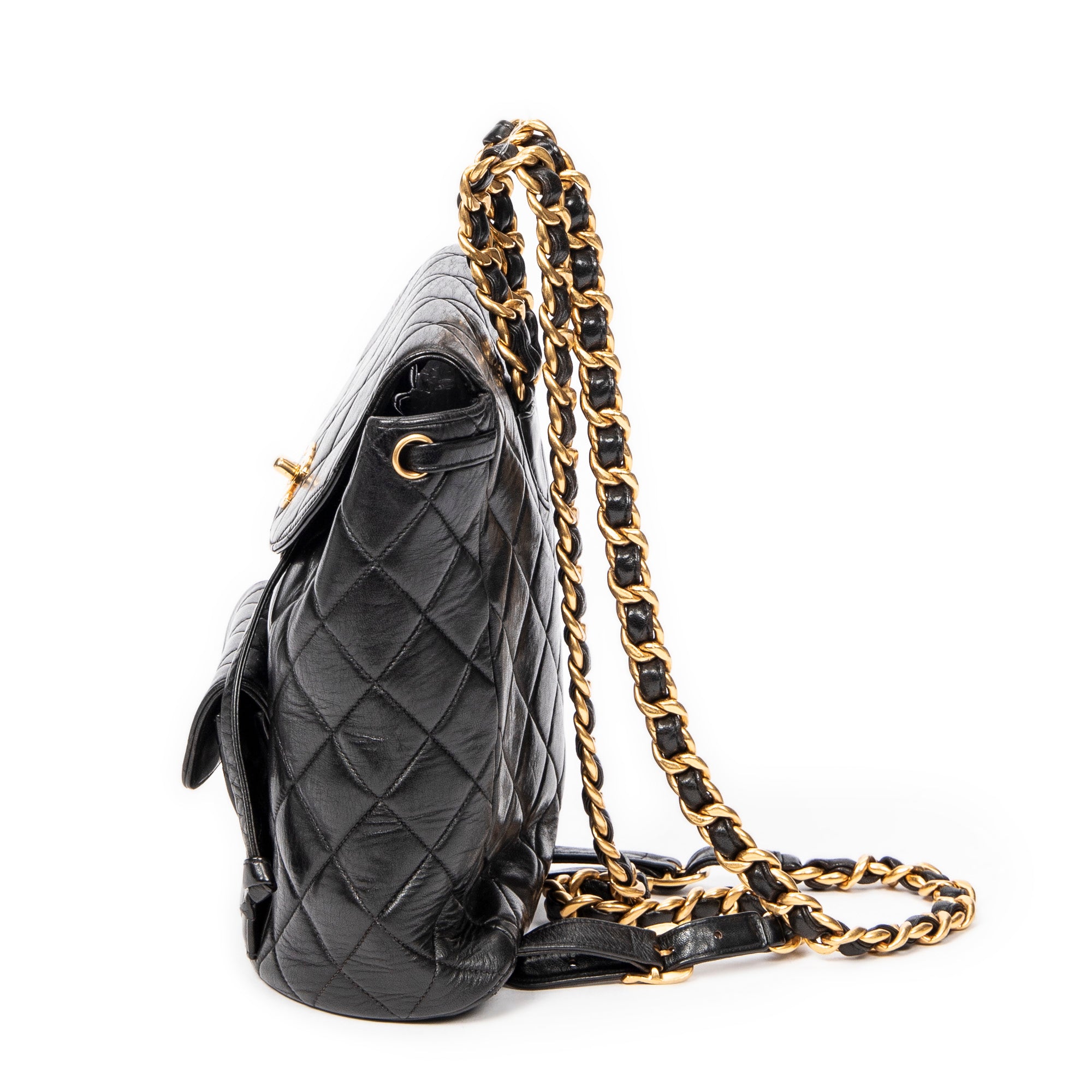 Backpack Small CC Drawstring Backpack Black Quilted Lambskin Leather