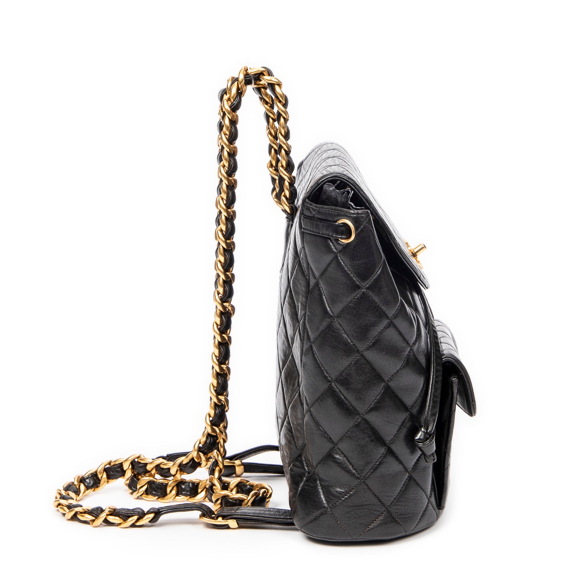 Backpack Small CC Drawstring Backpack Black Quilted Lambskin Leather