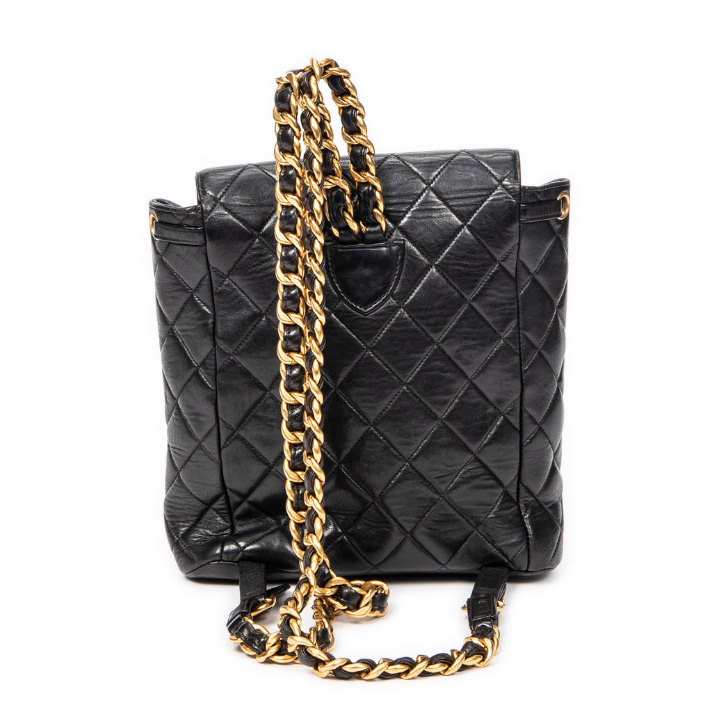 Backpack Small CC Drawstring Backpack Black Quilted Lambskin Leather