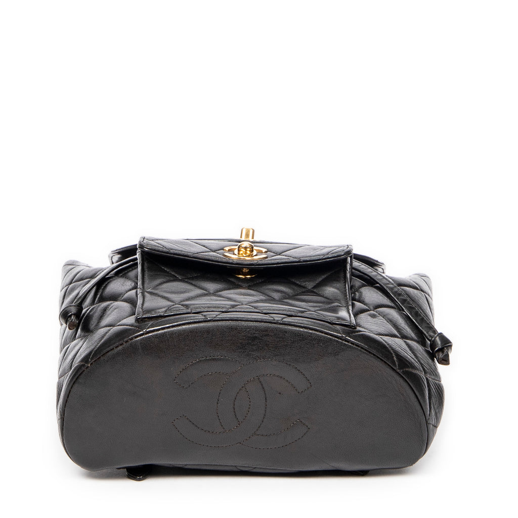 Backpack Small CC Drawstring Backpack Black Quilted Lambskin Leather