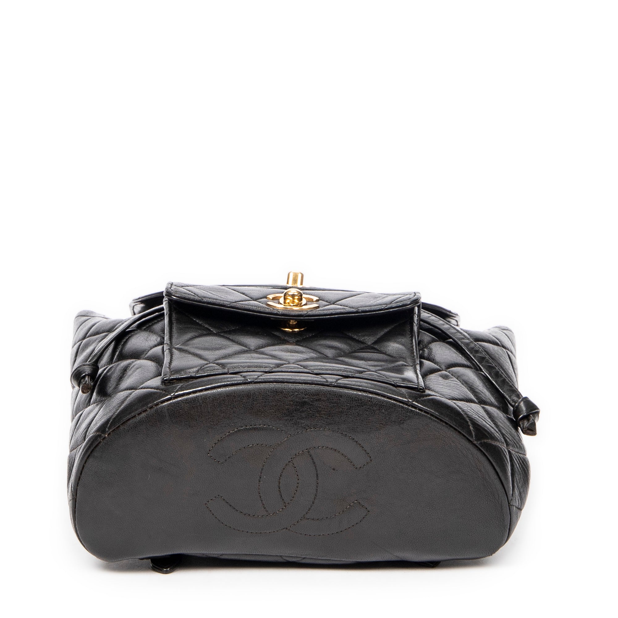 Backpack Small CC Drawstring Backpack Black Quilted Lambskin Leather