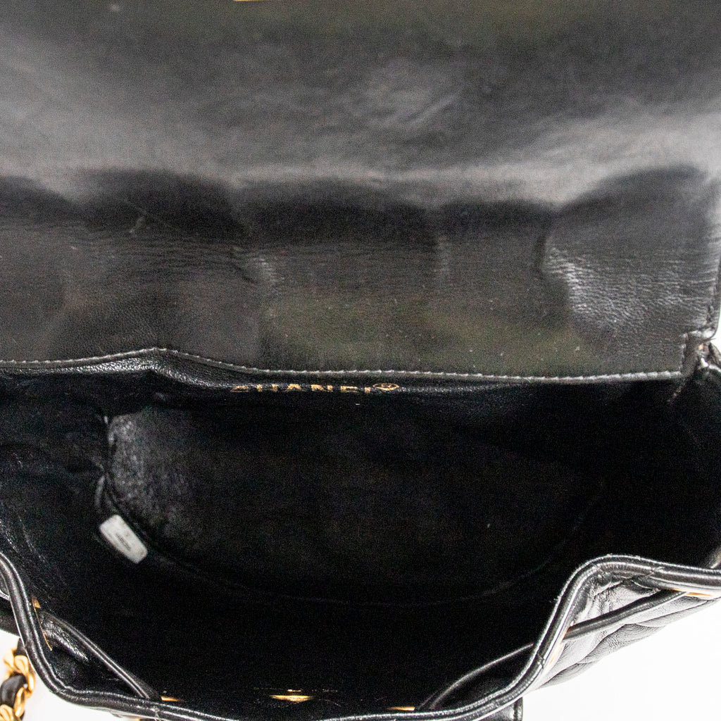 Backpack Small CC Drawstring Backpack Black Quilted Lambskin Leather