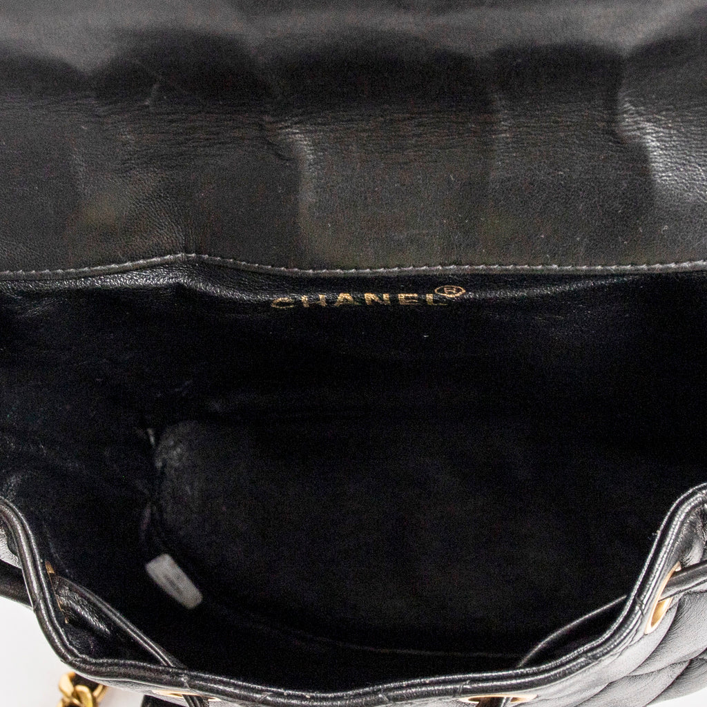 Backpack Small CC Drawstring Backpack Black Quilted Lambskin Leather