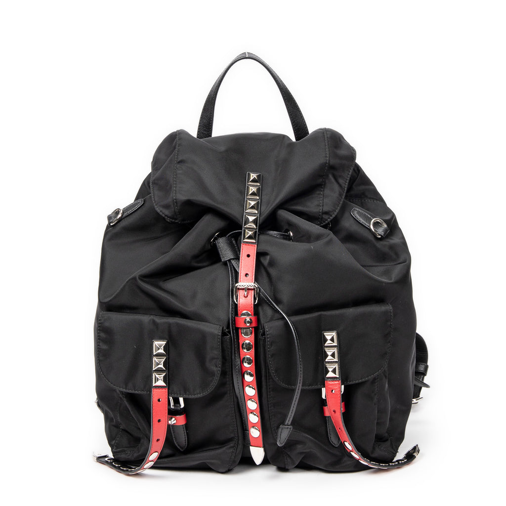 Backpack Studded Drawstring Backpack Black Studded Nylon Canvas
