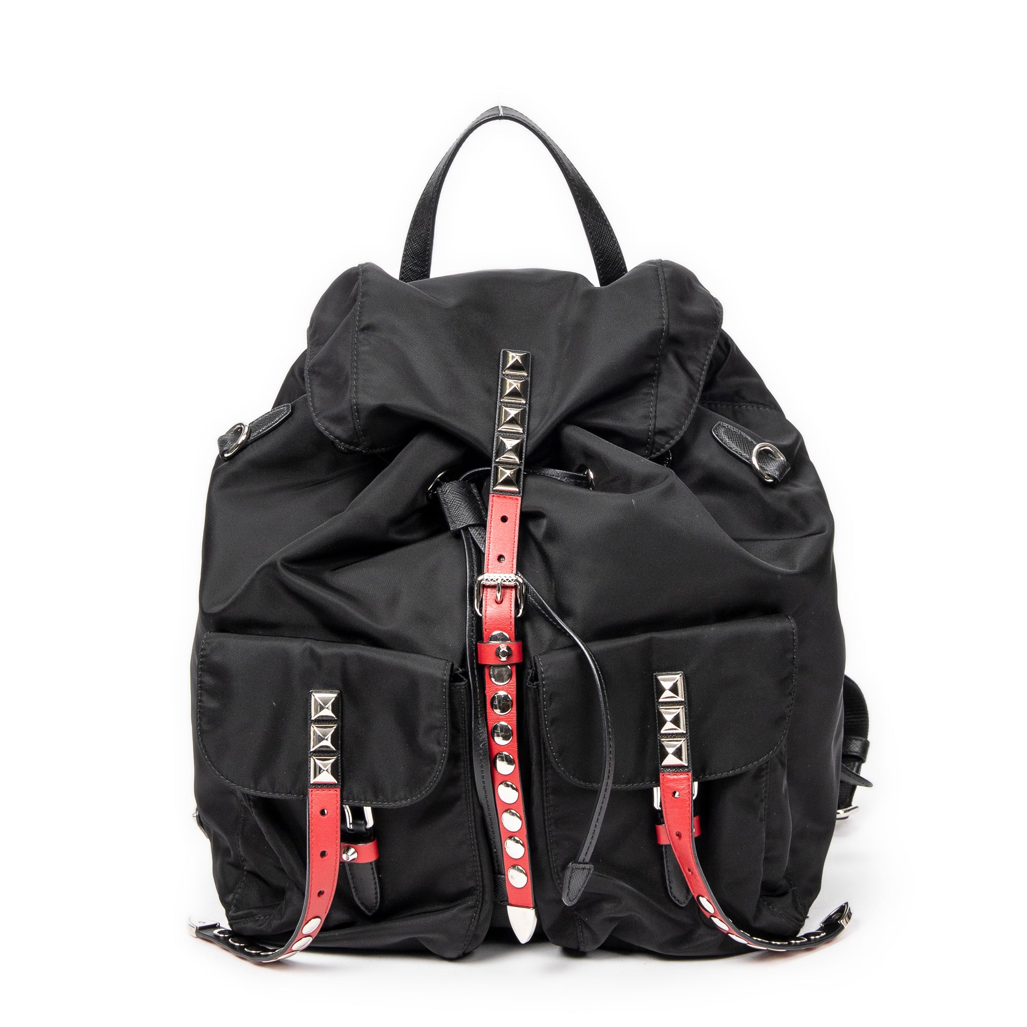 Backpack Studded Drawstring Backpack Black Studded Nylon Canvas