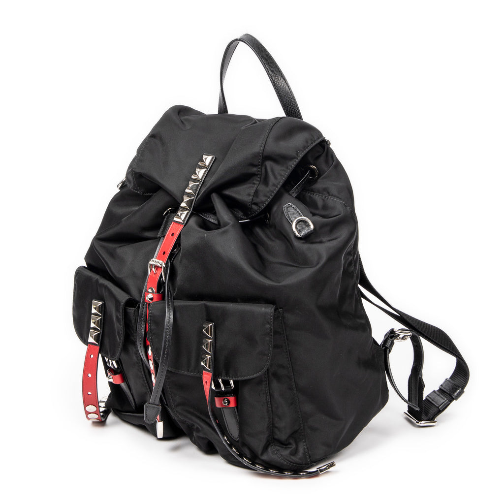 Backpack Studded Drawstring Backpack Black Studded Nylon Canvas